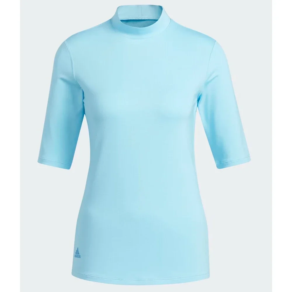 Adidas Golf Shirt Women's Large Bliss Blue Mock Neck UPF 50 Stretch HM5543 NWT - Picture 7 of 14